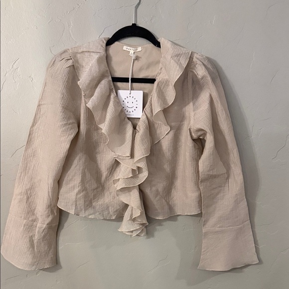 Baevely Tops - BaeVely Ruffled Beige Blouse- Size Small